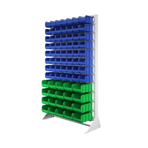 Стеллаж с пластиковыми ящиками односторонний 1150х2000 В1-00-08-04  (синий/зеленый)
