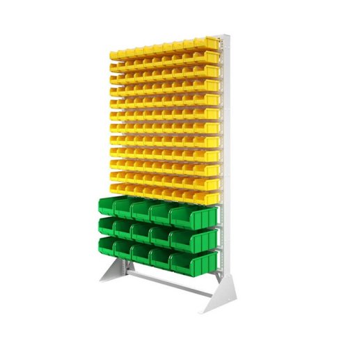 Стеллаж с пластиковыми ящиками односторонний 1150х2000 В1-12-00-03  (желтый/зеленый)