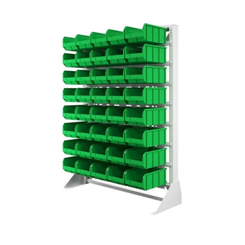 Стеллаж с пластиковыми ящиками односторонний 1150х1500 С1-00-00-08 (зеленый)