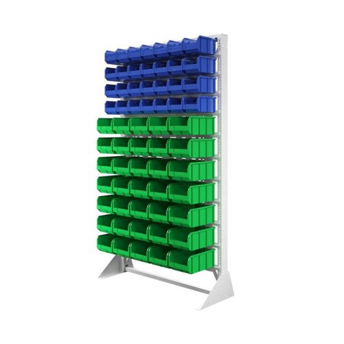 Стеллаж с пластиковыми ящиками односторонний 1150х2000 В1-00-04-07 (синий/зеленый)