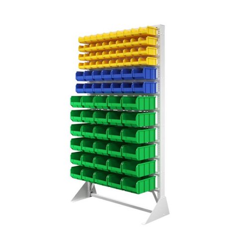 Стеллаж с пластиковыми ящиками односторонний 1150х2000 В1-04-02-06  (желтый/синий/зеленый)