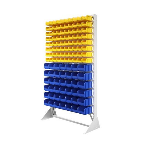 Стеллаж с пластиковыми ящиками односторонний 1150х2000 В1-08-06-00  (желтый/синий)