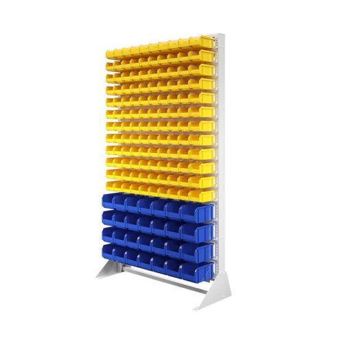Стеллаж с пластиковыми ящиками односторонний 1150х2000 В1-12-04-00  (желтый/синий)