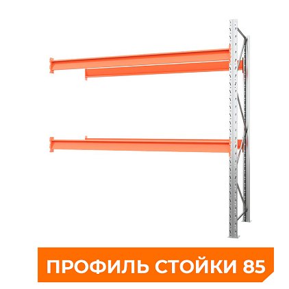 Секция приставная стеллажа металлического паллетного 2500х2700х1100 мм. Ярусы: пол+2